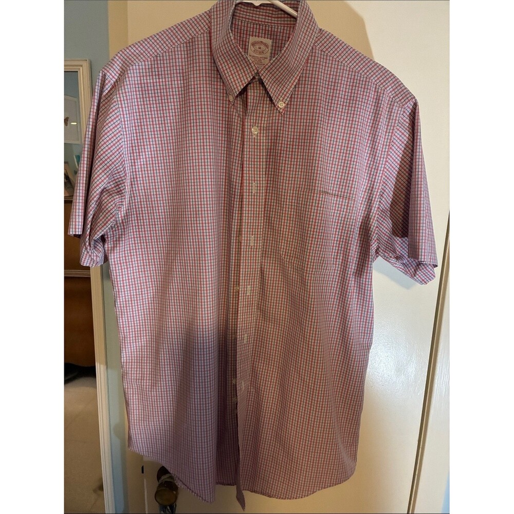 Brooks Brothers Pink and Blue Checked Short-Sleeve Button-Down Shirt